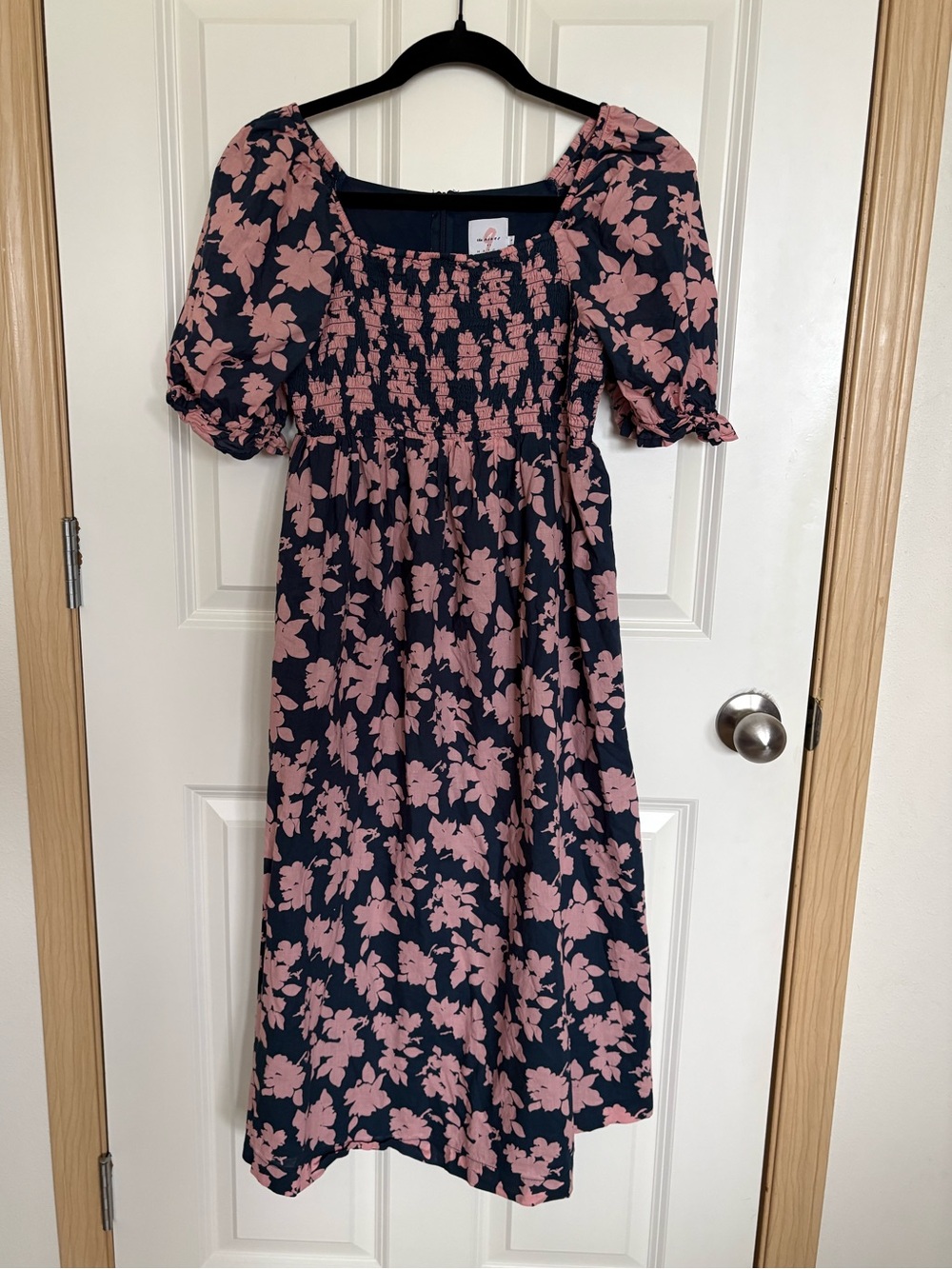 Hatch Navy Dress with Pink Floral Smocking
